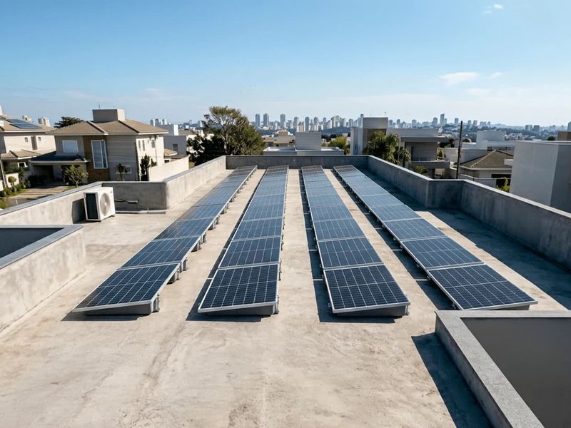 Painéis solares em laje residencial