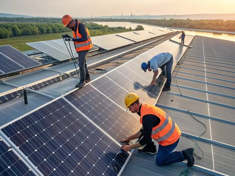 Instalação de painéis solares em telhado